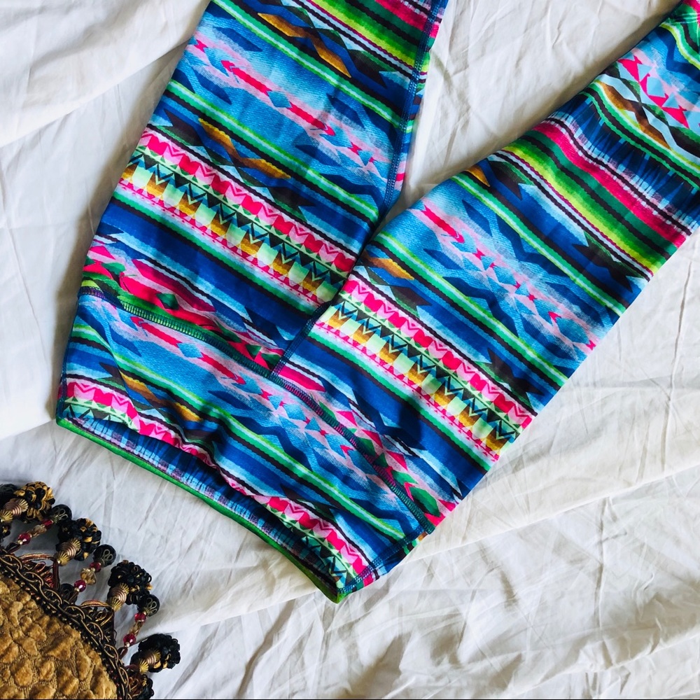 Reese Neon Aztec Stripe Ankle Leggings Stretch XS